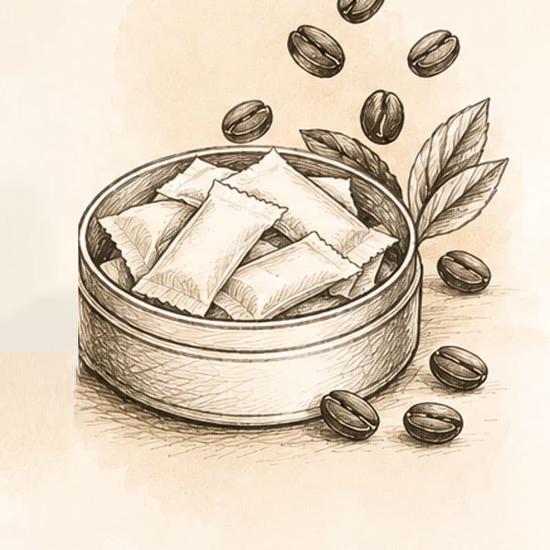 Caffeine pouches in sketch illustration image