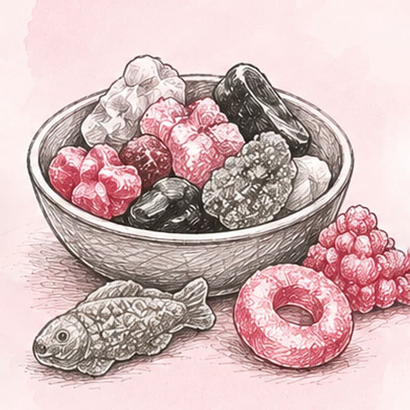 Swedish candy in sketch illustration image