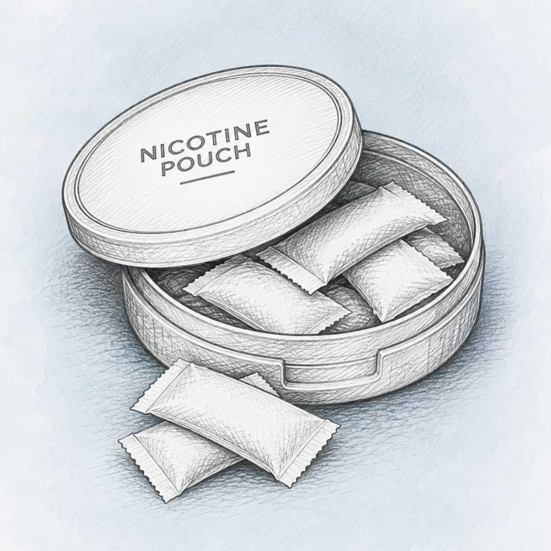 Nicotine pouch accessories in sketch illustration image
